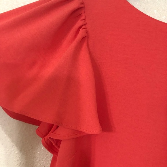 DKNY orange flutter sleeve flounce hem knee loose fit feminine dress Size‎ 4 new - Picture 3 of 16